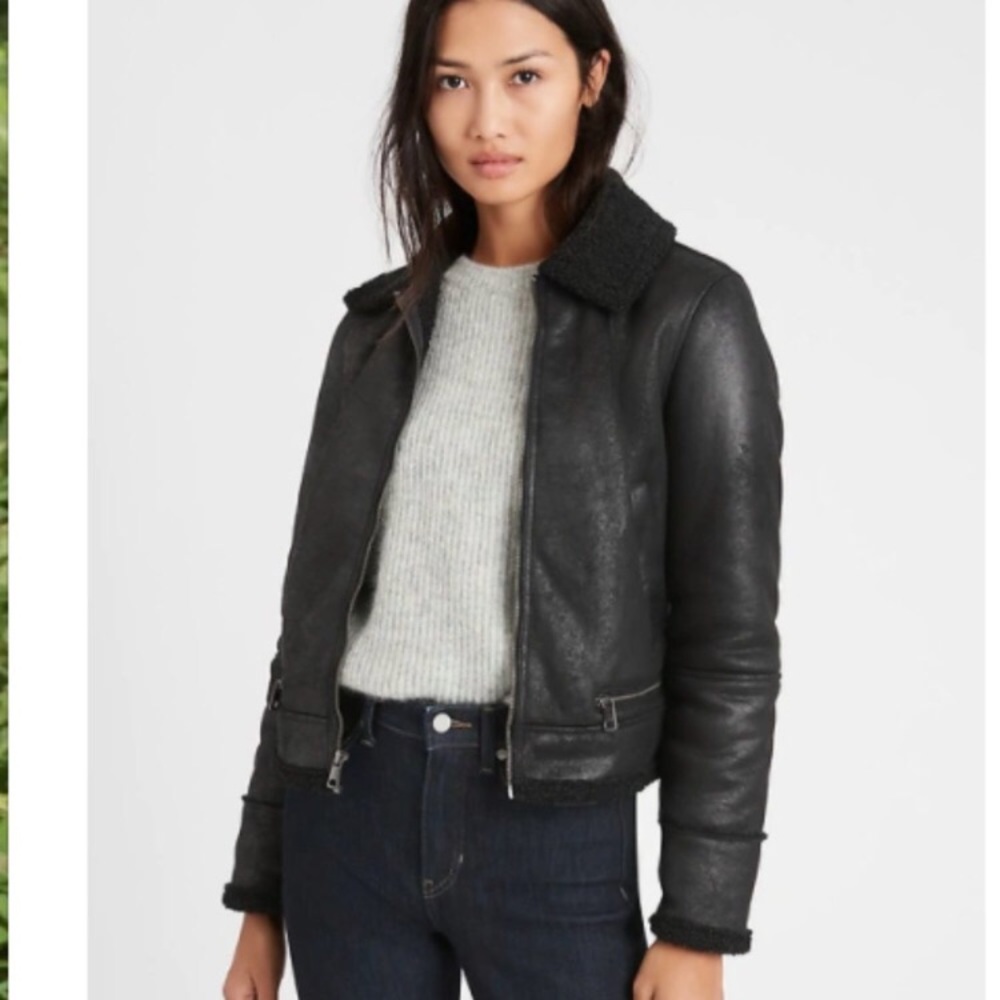 Banana Republic Black Faux Shearling Leather coat